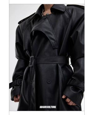 desc::deconstructed-padded-shoulder-pu-leather-long-trench-detail-img-14