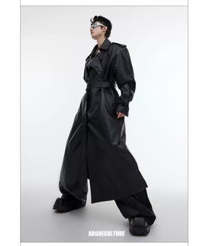 desc::deconstructed-padded-shoulder-pu-leather-long-trench-detail-img-15