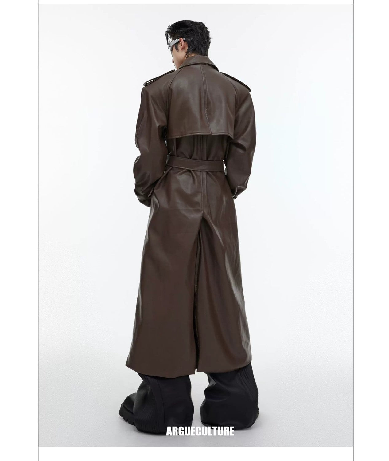 desc::deconstructed-padded-shoulder-pu-leather-long-trench-detail-img-5