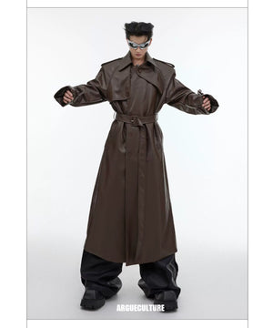 desc::deconstructed-padded-shoulder-pu-leather-long-trench-detail-img-6