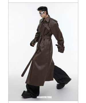 desc::deconstructed-padded-shoulder-pu-leather-long-trench-detail-img-7