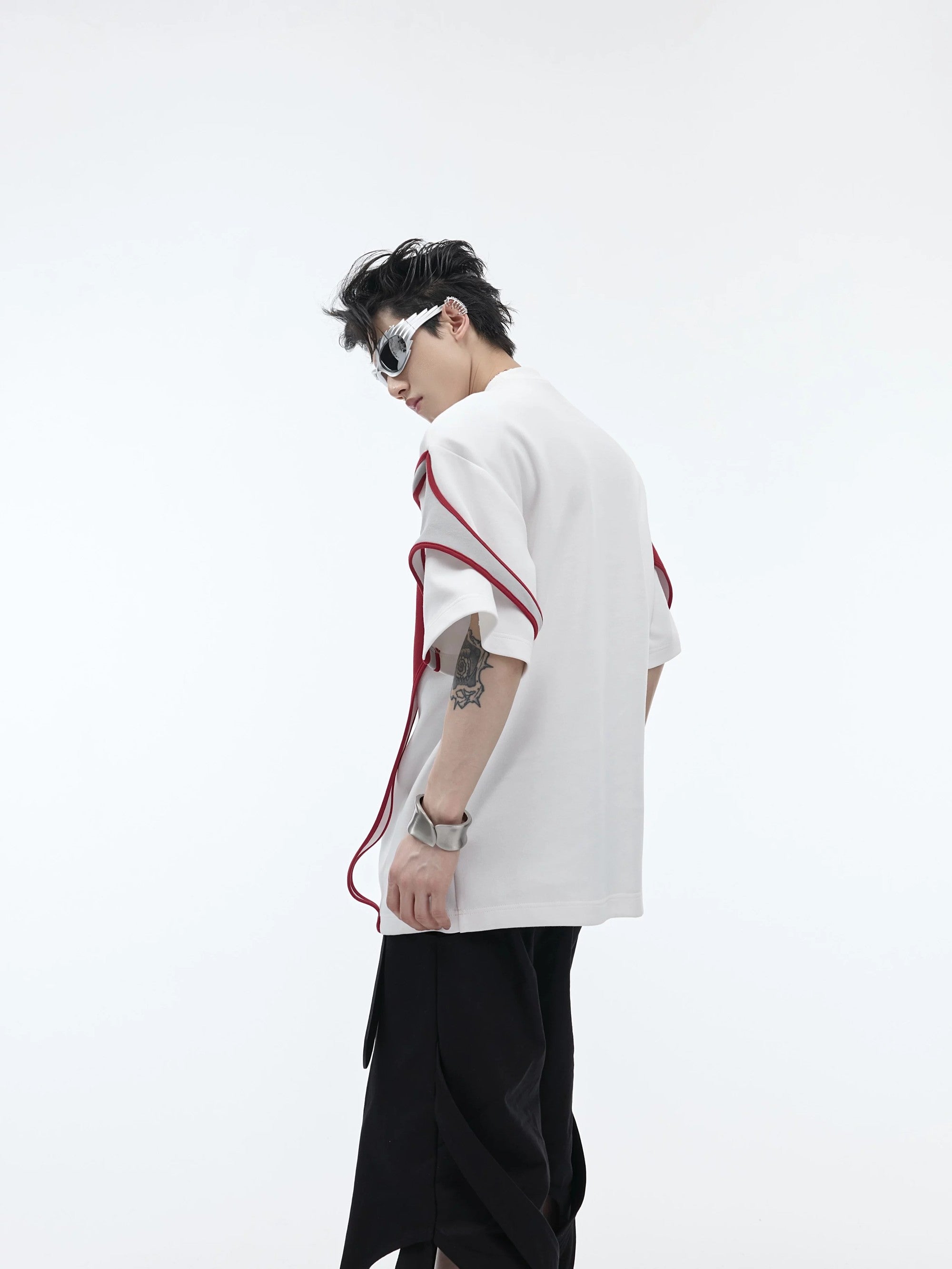 Back view of the loose fit heavyweight deconstructed t-shirt