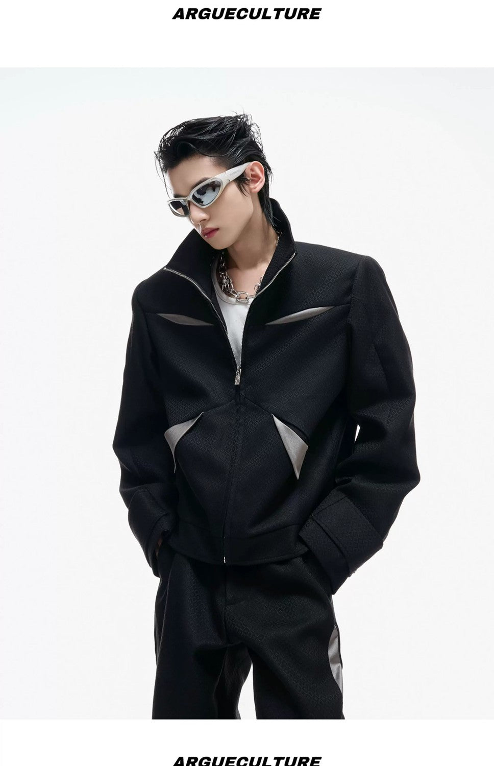 desc::deconstructed-patchwork-cropped-jacket-flare-pants-set-detail-img-12