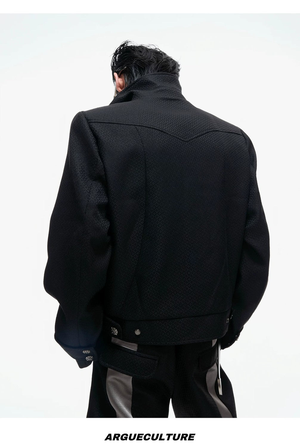 desc::deconstructed-patchwork-cropped-jacket-flare-pants-set-detail-img-13