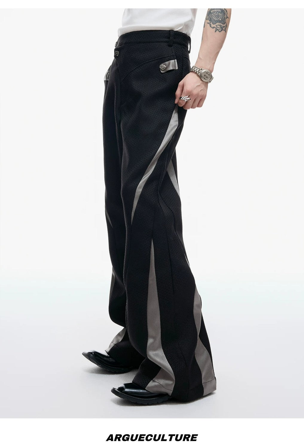 desc::deconstructed-patchwork-cropped-jacket-flare-pants-set-detail-img-16
