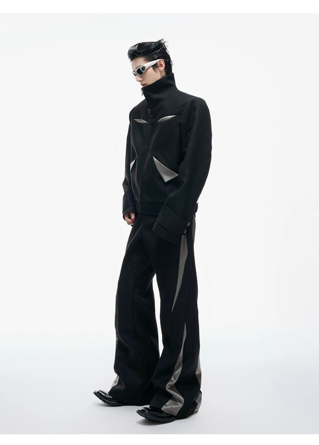 desc::deconstructed-patchwork-cropped-jacket-flare-pants-set-detail-img-6