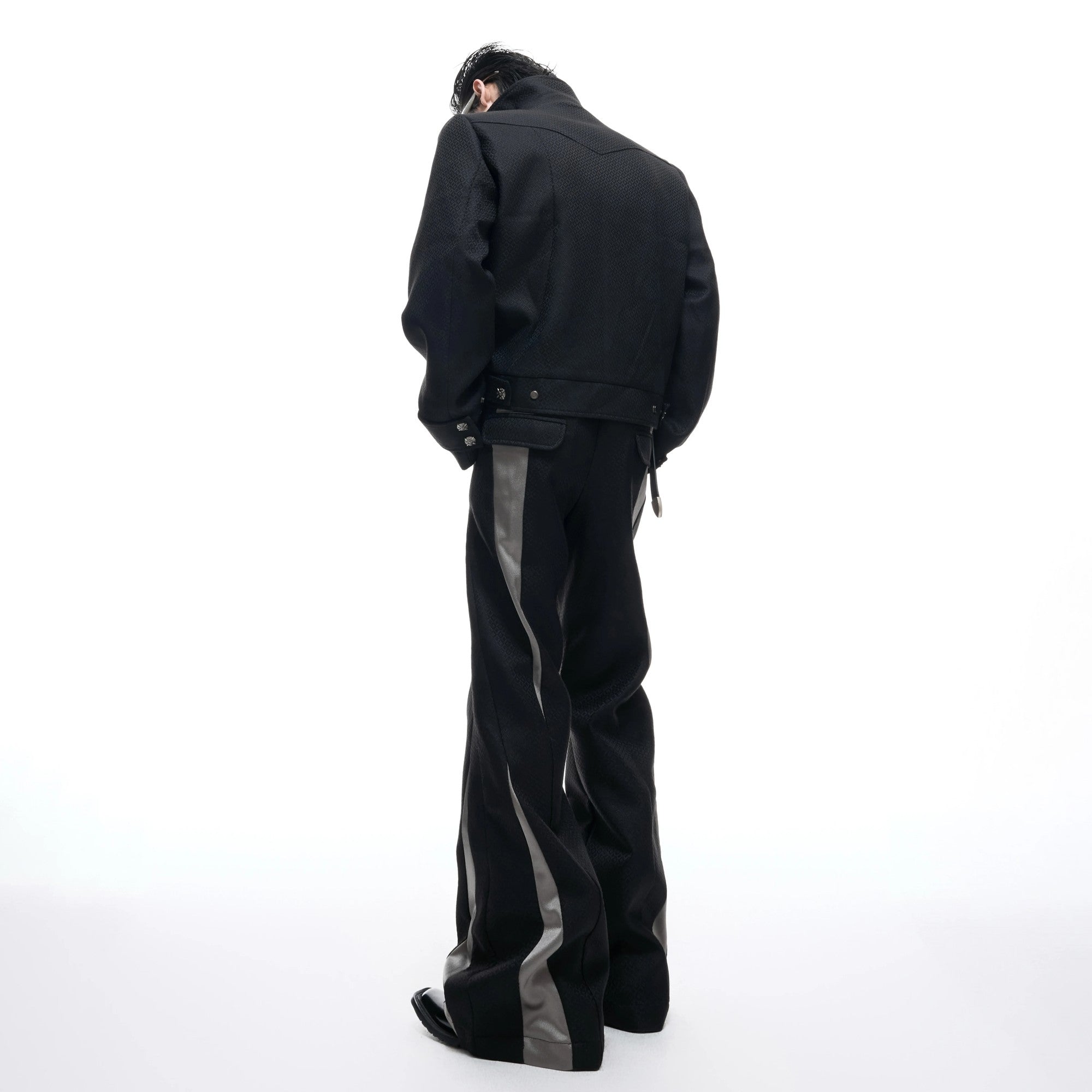 Close up of the flared leg design and high-quality cotton fabric
