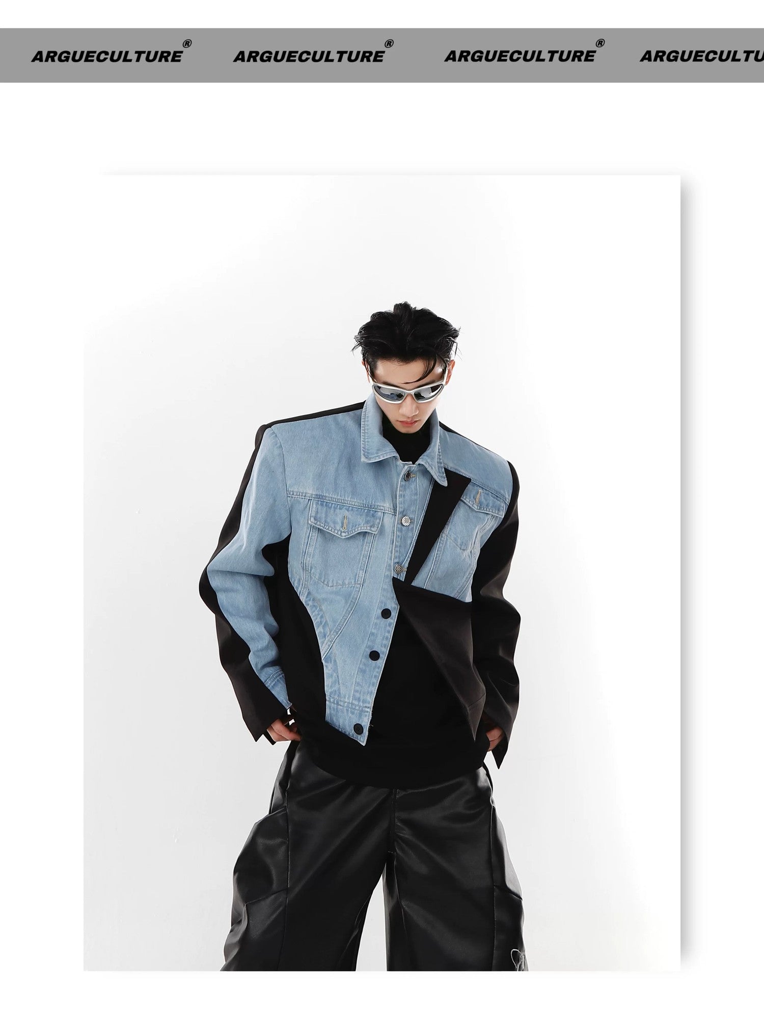 desc::deconstructed-patchwork-denim-blazer-padded-shoulder-jacket-detail-img-2