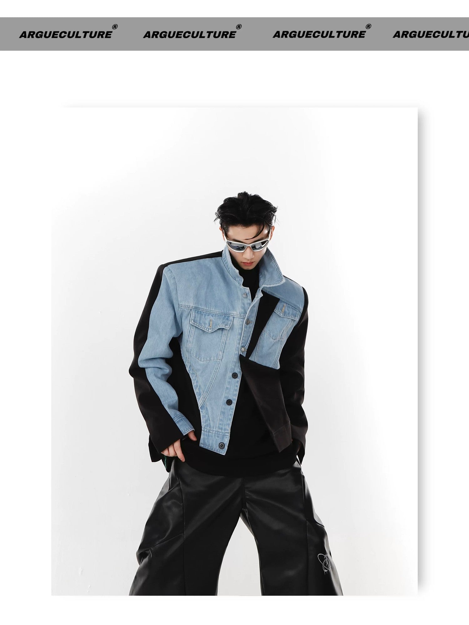 desc::deconstructed-patchwork-denim-blazer-padded-shoulder-jacket-detail-img-3