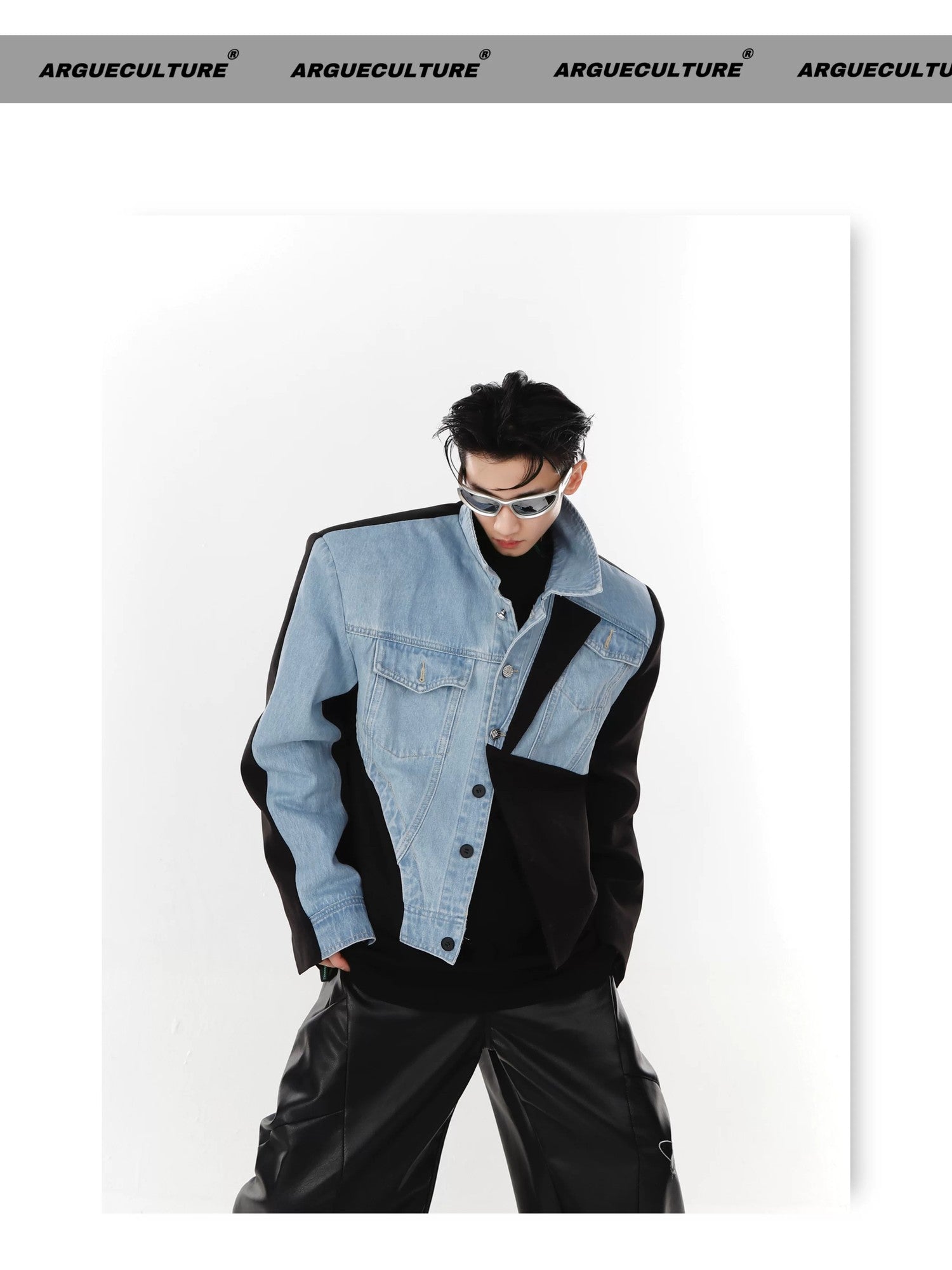 desc::deconstructed-patchwork-denim-blazer-padded-shoulder-jacket-detail-img-5