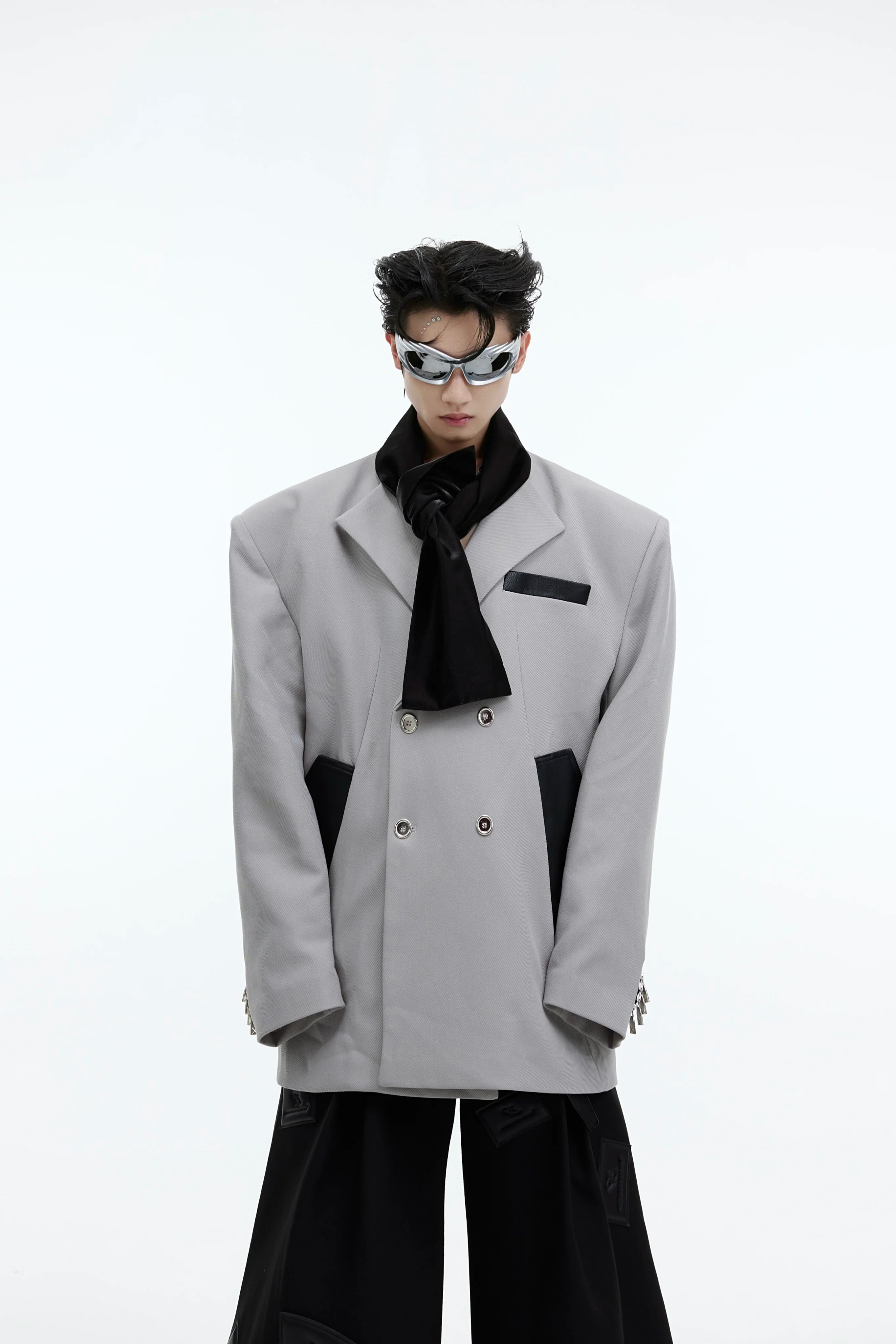 deconstructed-patchwork-tie-oversized-blazer-for-men-gray-black