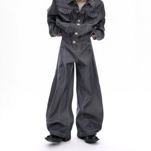 Detail shot of the high-shine coated cotton blend fabric texture