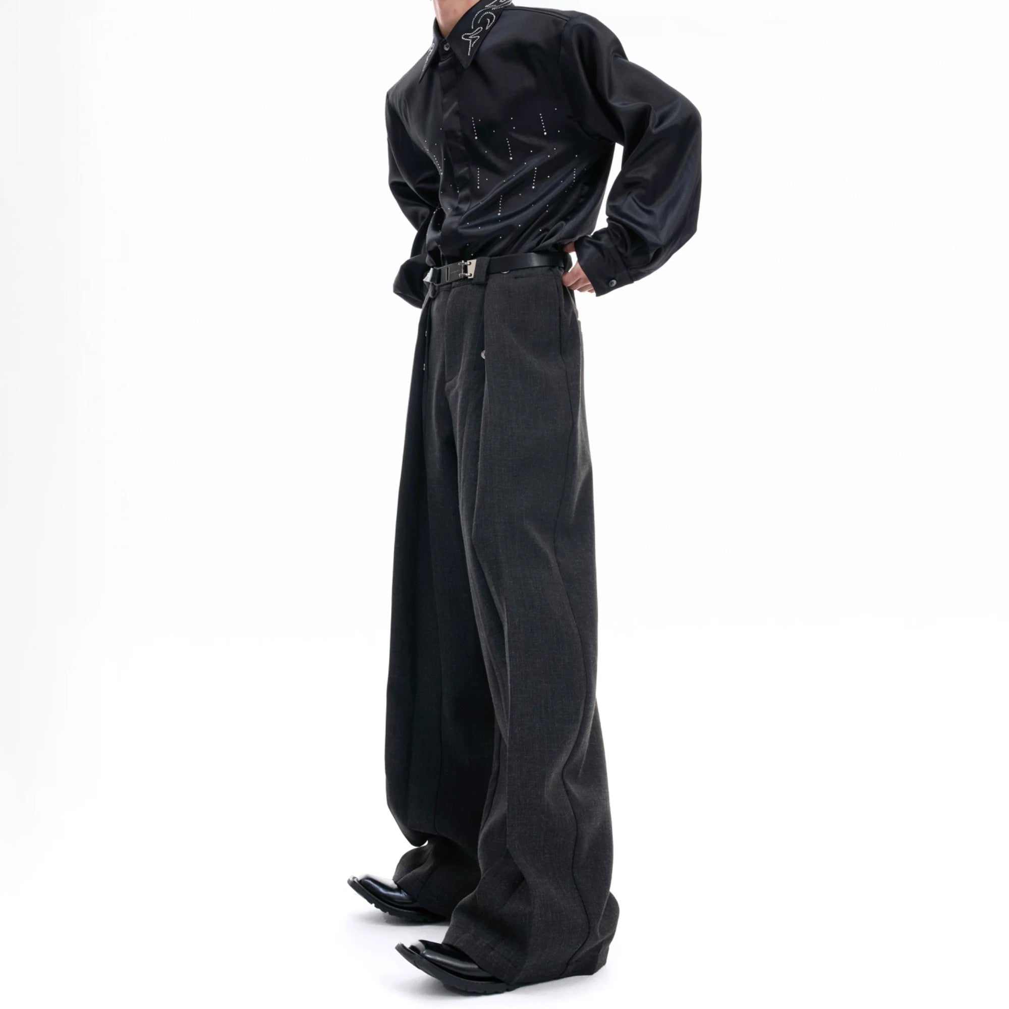 Detail shot of the unique deconstructed pleated design on the waist