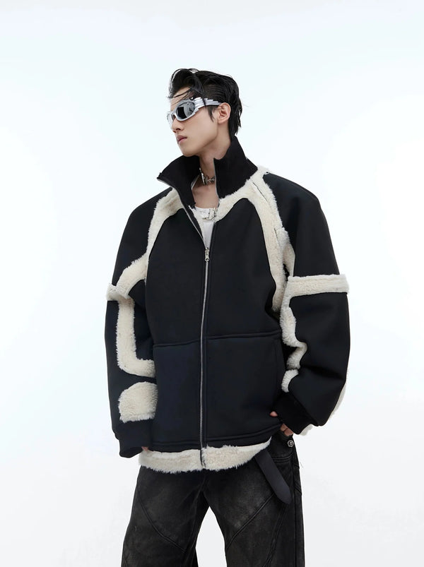 Deconstructed Plush Jacket with Contrast Patchwork | Cozy Fleece Outerwear - ArguE CulturE