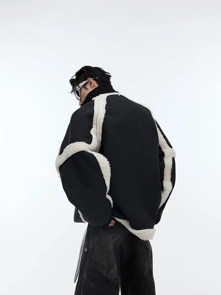 Deconstructed Plush Jacket with Contrast Patchwork | Cozy Fleece Outerwear - ArguE CulturE