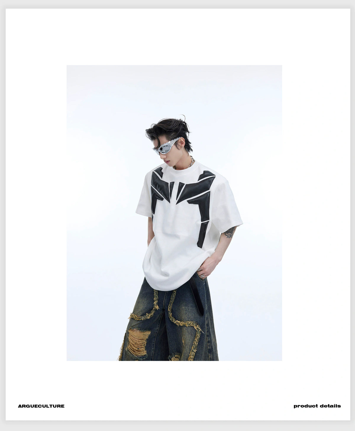 Deconstructed PU-Panel Relaxed Shoulder Pad T-Shirt - detail image 12