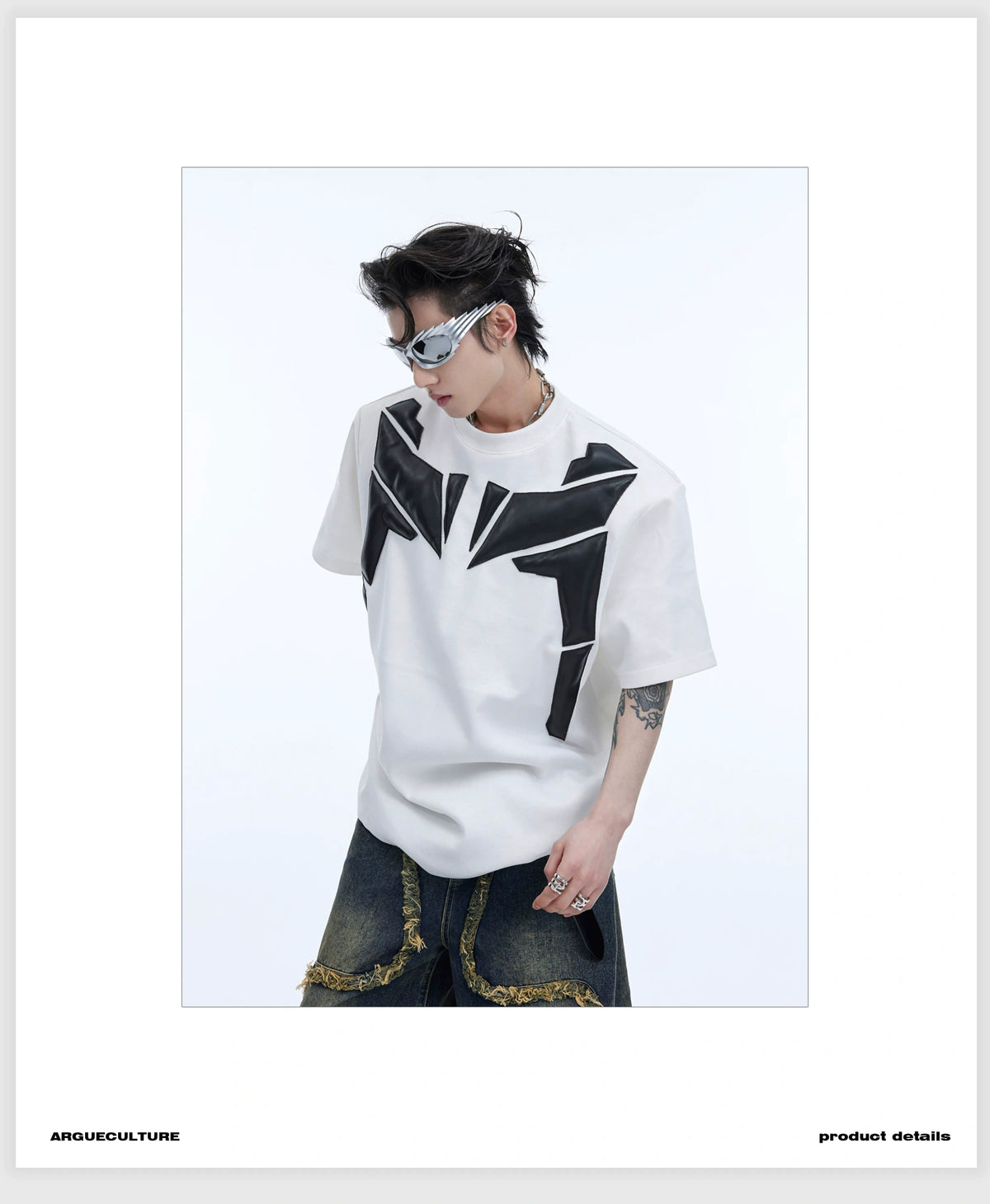 Deconstructed PU-Panel Relaxed Shoulder Pad T-Shirt - detail image 10