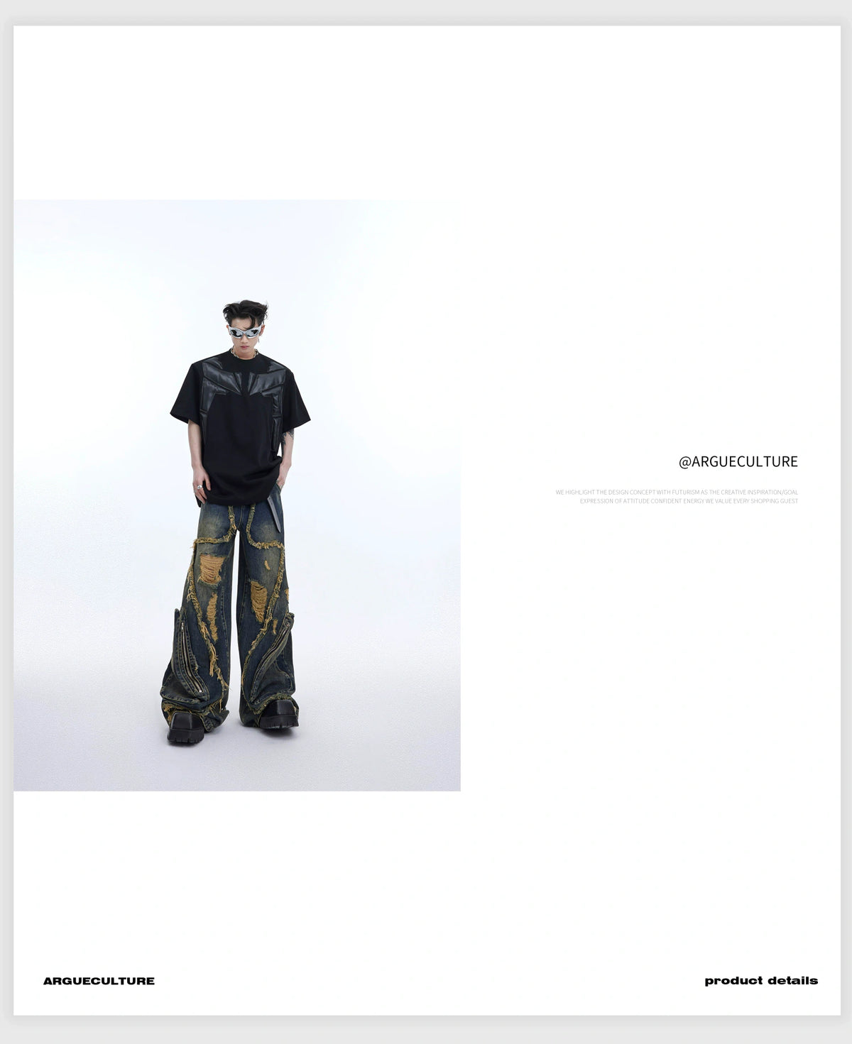 Deconstructed PU-Panel Relaxed Shoulder Pad T-Shirt - detail image 5