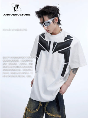 Deconstructed PU-Panel Relaxed Shoulder Pad T-Shirt - main image 4