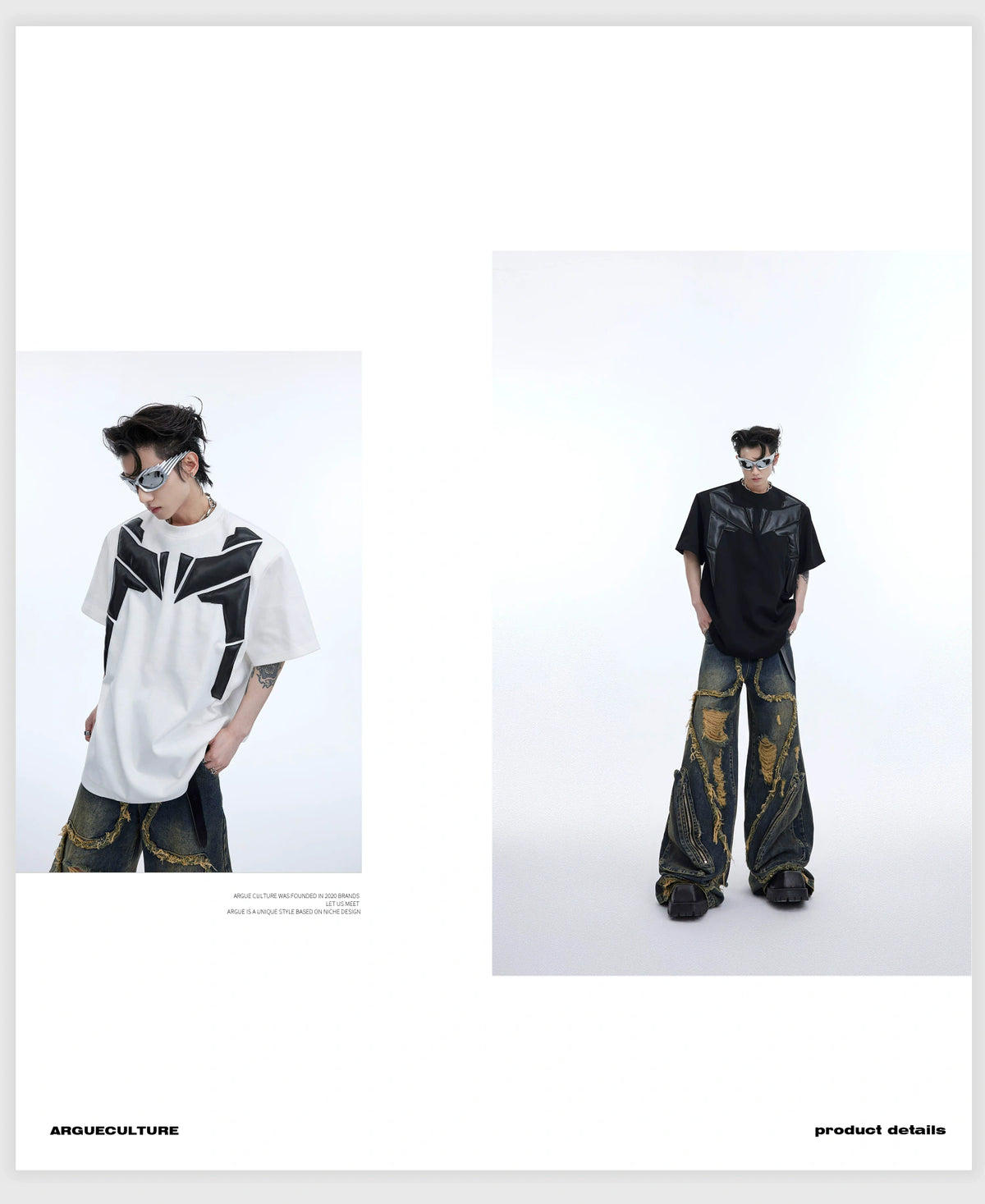Deconstructed PU-Panel Relaxed Shoulder Pad T-Shirt - detail image 7