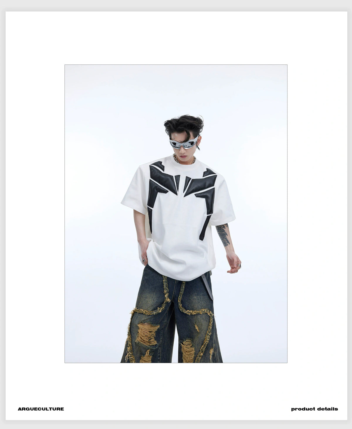 Deconstructed PU-Panel Relaxed Shoulder Pad T-Shirt - detail image 8