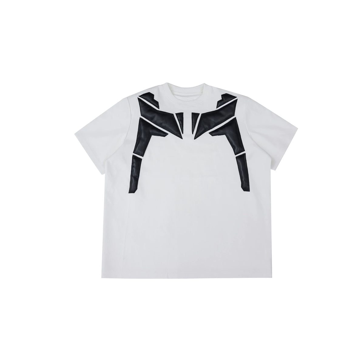 Deconstructed PU-Panel Relaxed Shoulder Pad T-Shirt - White