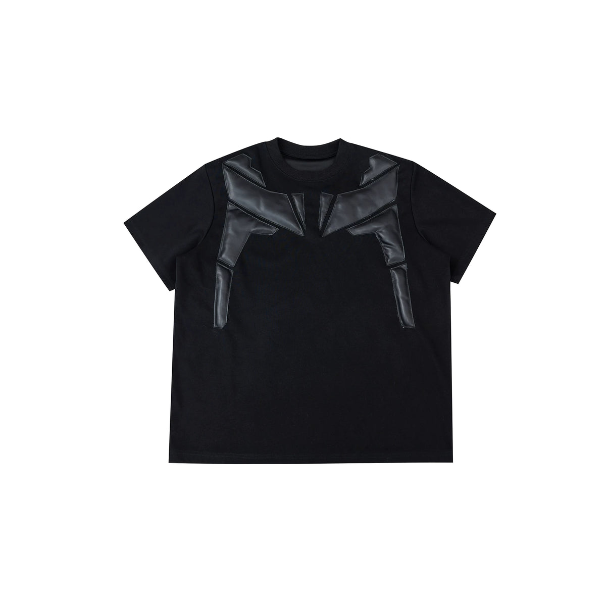 Deconstructed PU-Panel Relaxed Shoulder Pad T-Shirt - Black