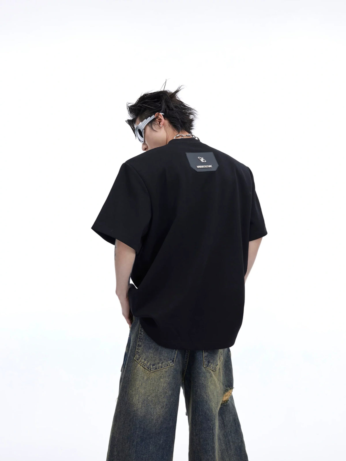 Deconstructed PU-Panel Relaxed Shoulder Pad T-Shirt - main image 2