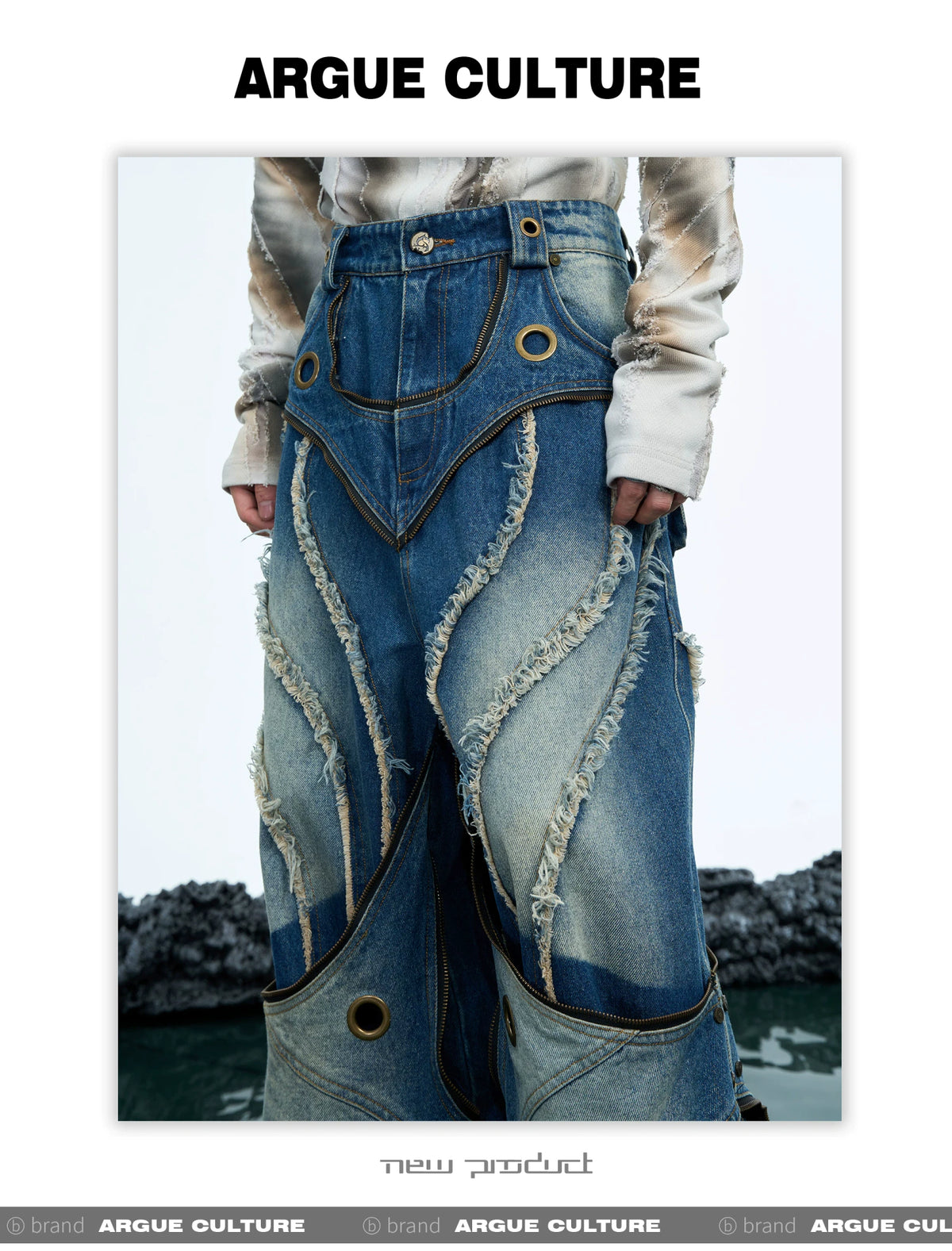Deconstructed Raw-Edge Wide-Leg Denim Jeans - detail image 11