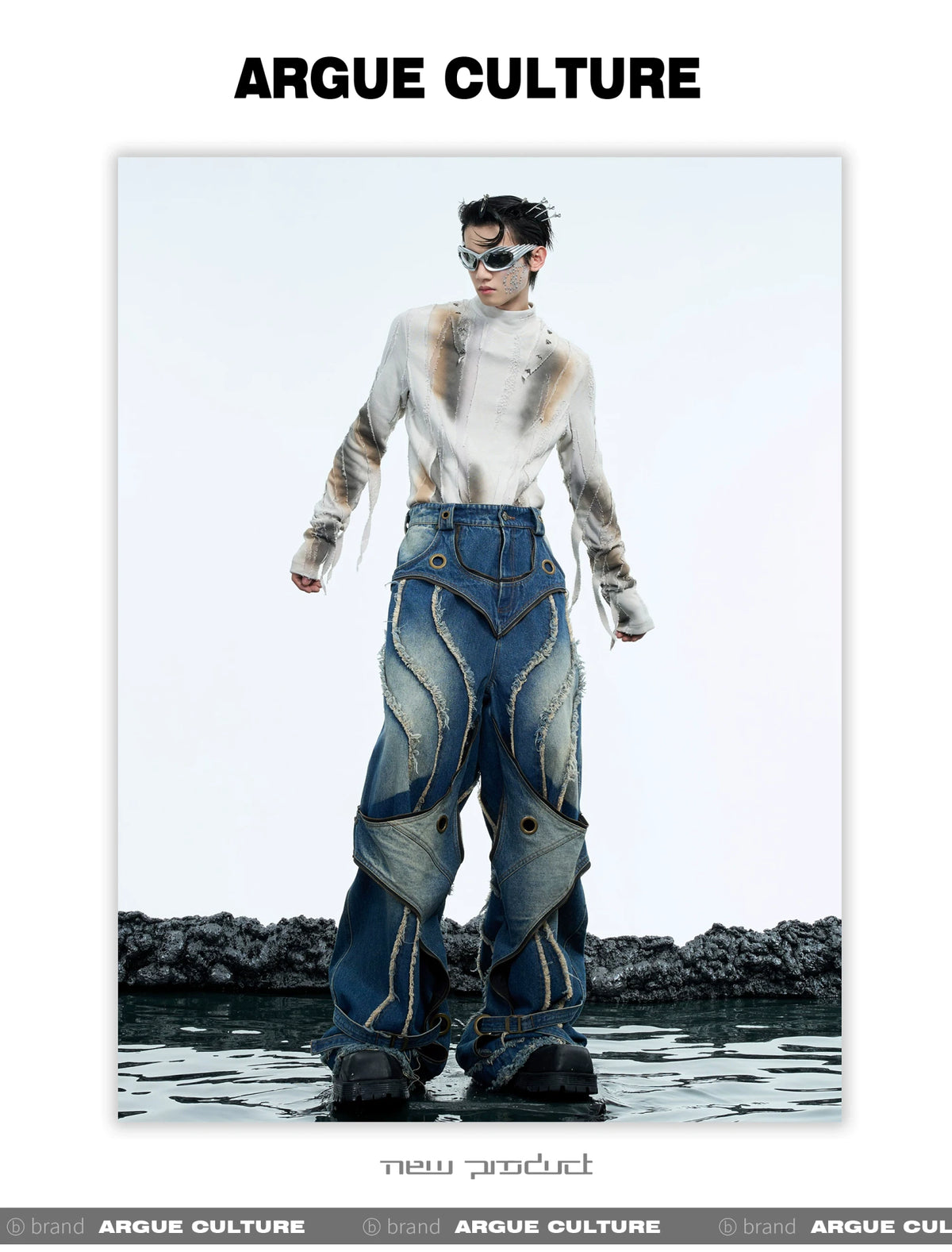 Deconstructed Raw-Edge Wide-Leg Denim Jeans - detail image 10