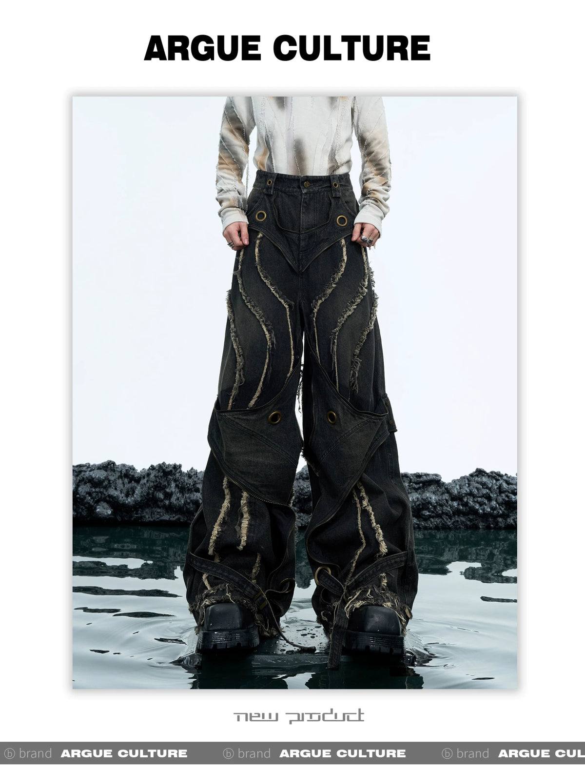 Deconstructed Raw-Edge Wide-Leg Denim Jeans - detail image 12
