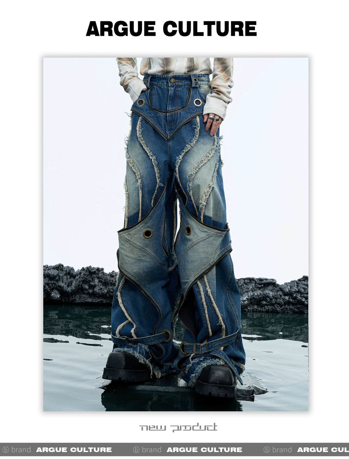 Deconstructed Raw-Edge Wide-Leg Denim Jeans - detail image 5