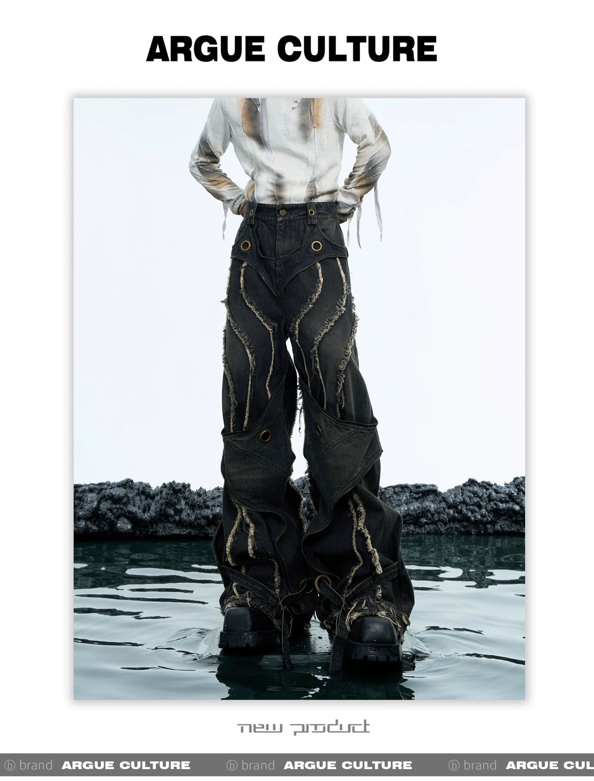 Deconstructed Raw-Edge Wide-Leg Denim Jeans - detail image 14