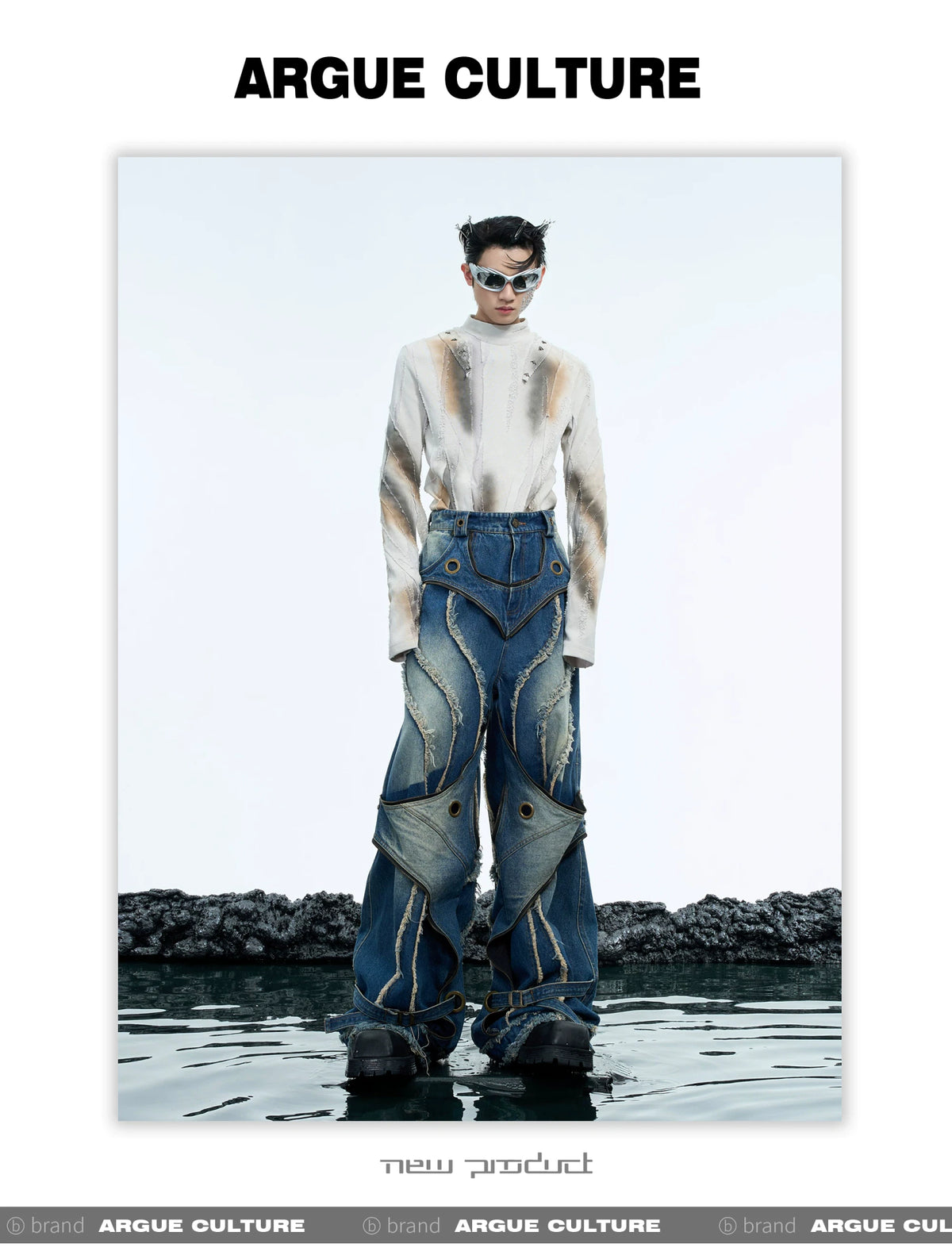 Deconstructed Raw-Edge Wide-Leg Denim Jeans - detail image 9