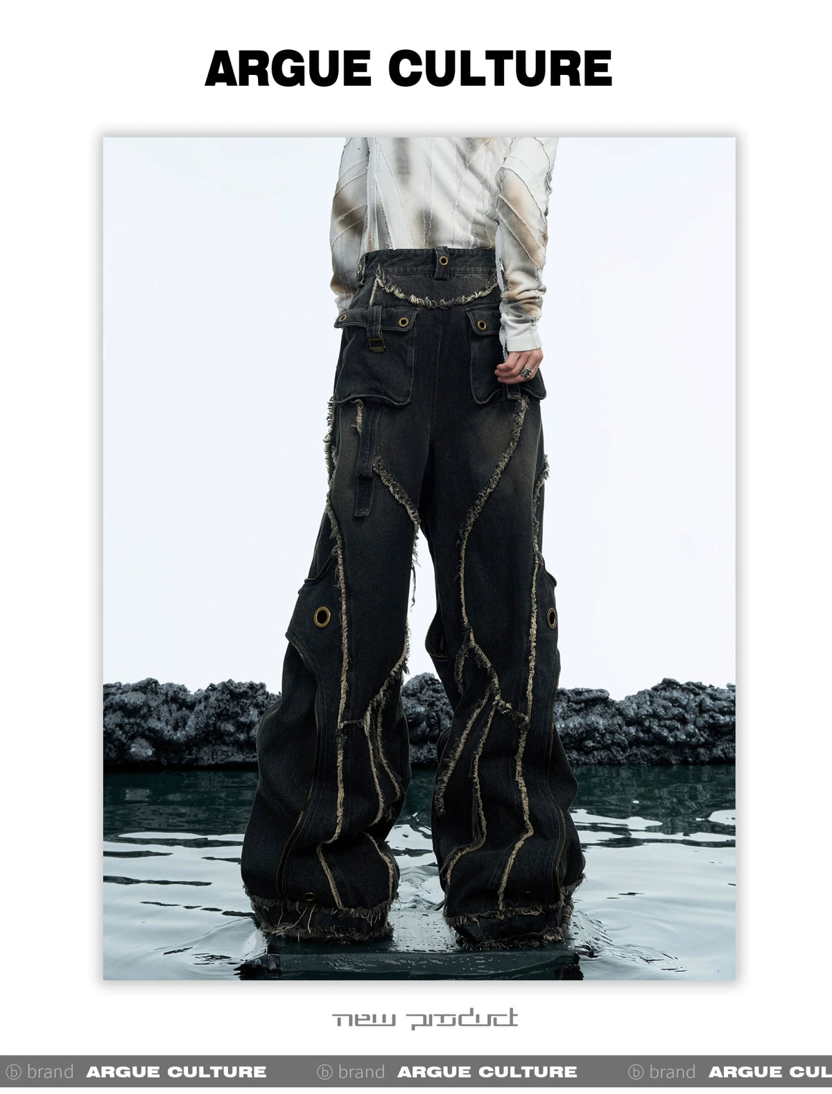 Deconstructed Raw-Edge Wide-Leg Denim Jeans - detail image 15