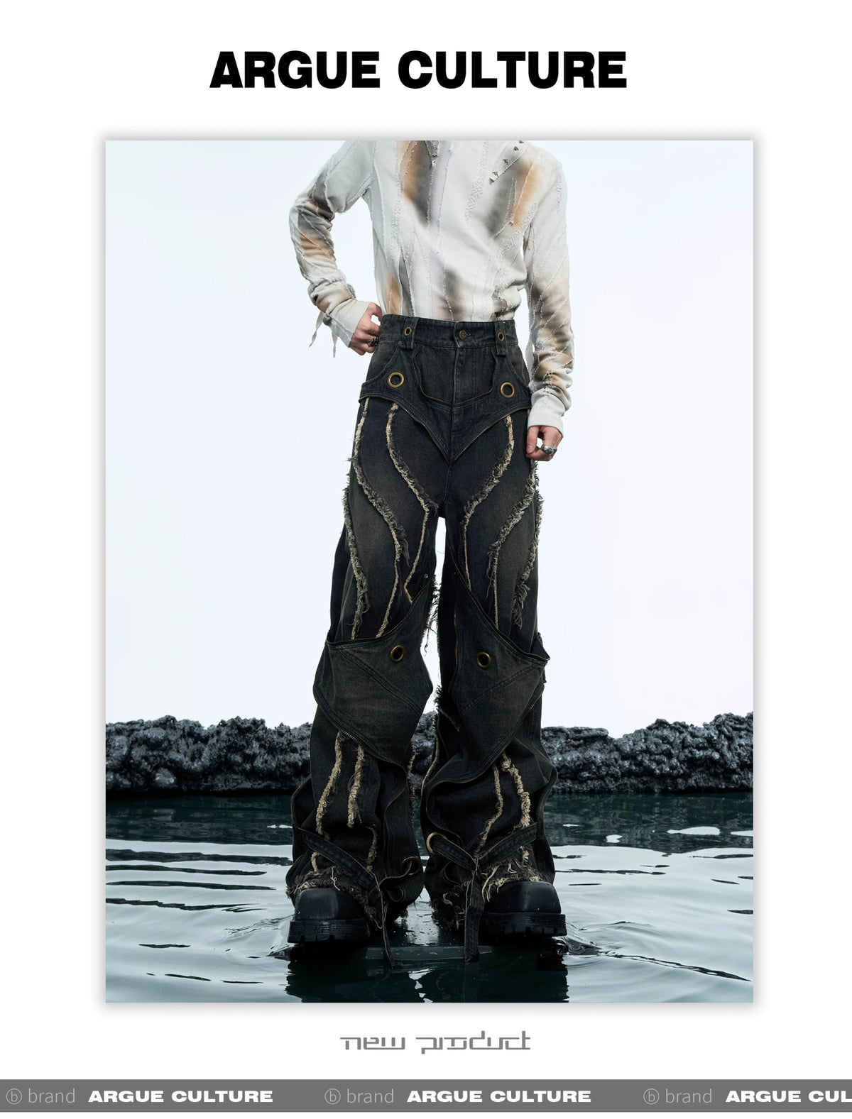 Deconstructed Raw-Edge Wide-Leg Denim Jeans - detail image 13
