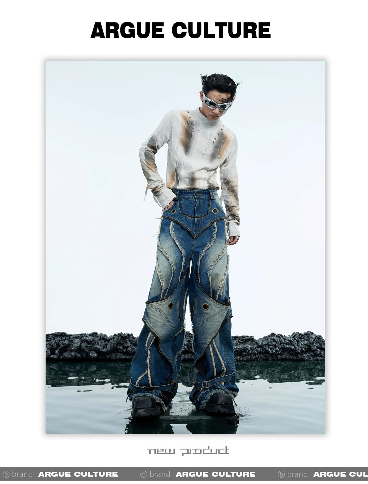 Deconstructed Raw-Edge Wide-Leg Denim Jeans - detail image 6