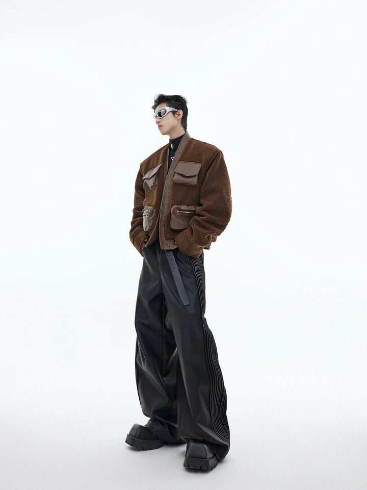 Deconstructed Retro Sherpa Jacket | Chinese Collar Woolen Cardigan with 3D Pockets - ArguE CulturE