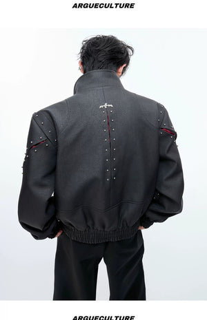 desc::deconstructed-rivet-stand-collar-loose-jacket-detail-img-10