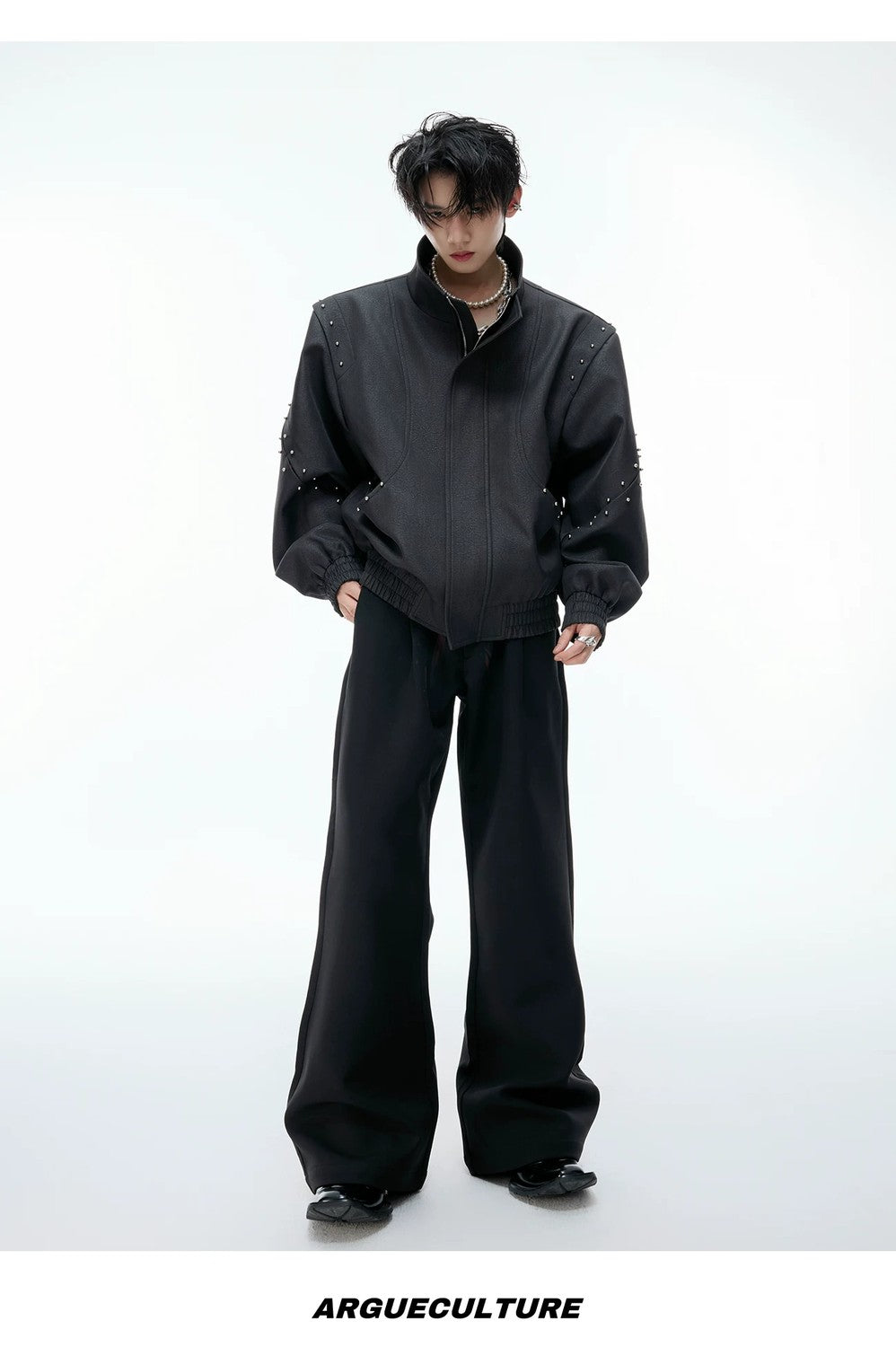 desc::deconstructed-rivet-stand-collar-loose-jacket-detail-img-12