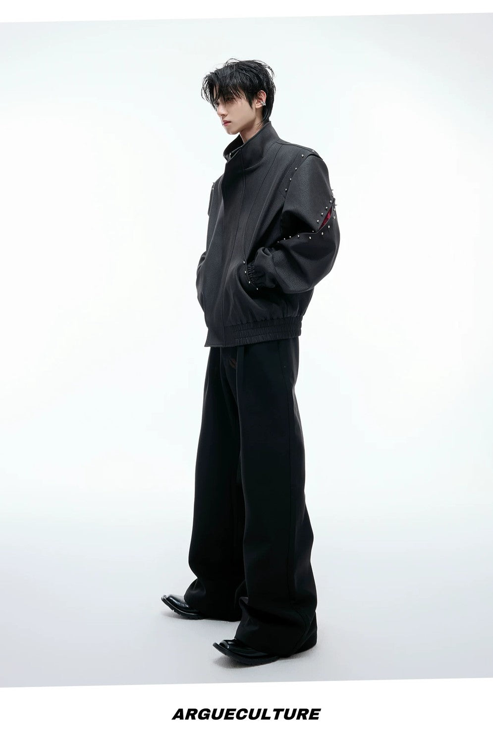 desc::deconstructed-rivet-stand-collar-loose-jacket-detail-img-13