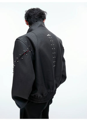 desc::deconstructed-rivet-stand-collar-loose-jacket-detail-img-9