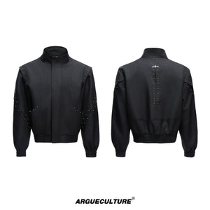 deconstructed-rivet-stand-collar-loose-jacket-gray-top