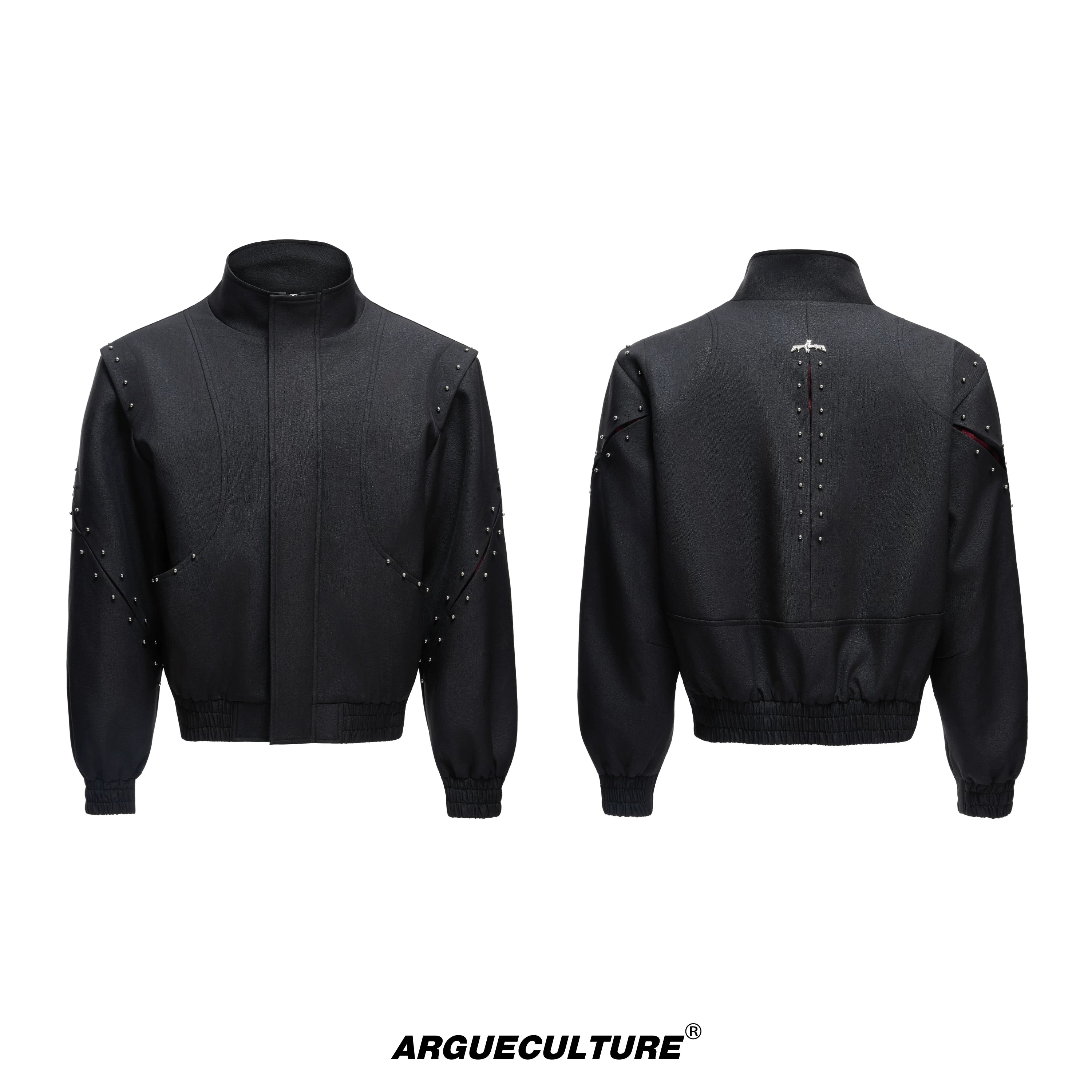 deconstructed-rivet-stand-collar-loose-jacket-gray-top