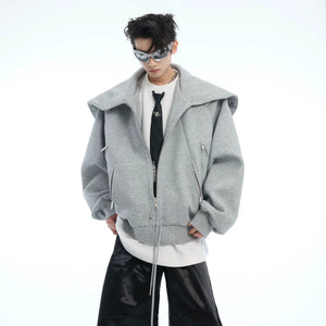 Gray oversized deconstructed streetwear cardigan with double zipper