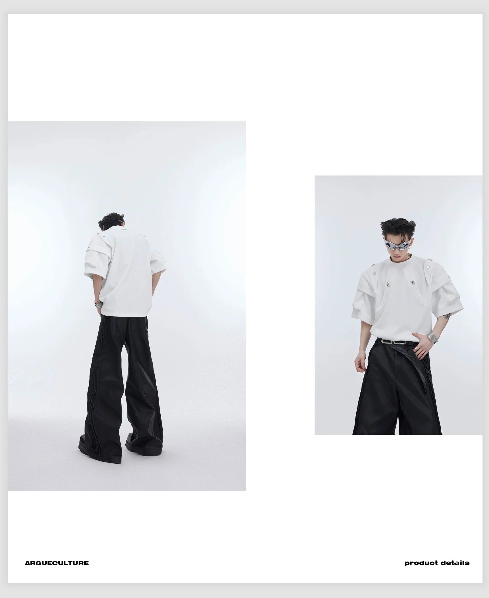 Deconstructed Shoulder Pad Pleated T - Shirt with Metallic Embellish - ArguE CulturE