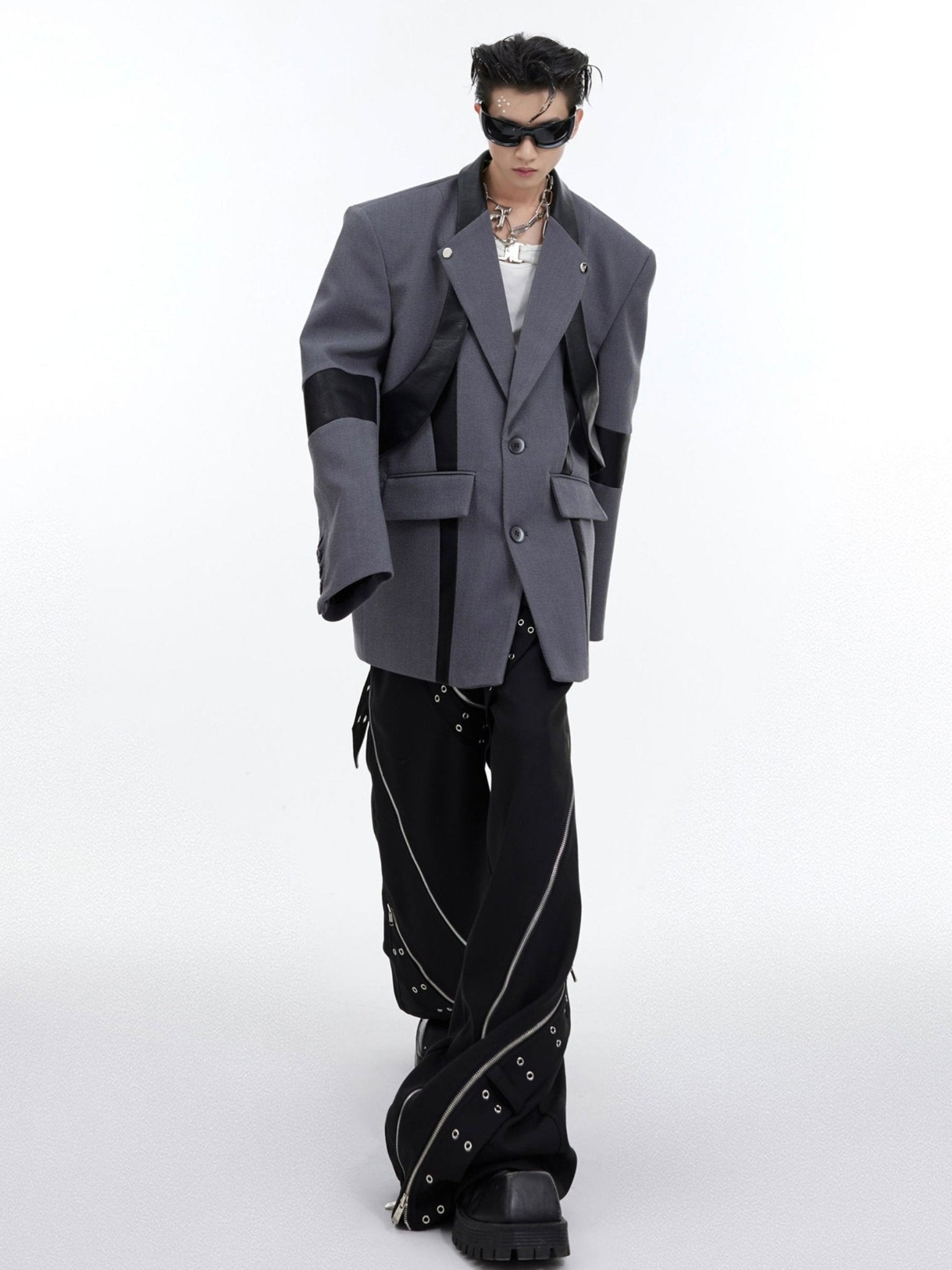 Deconstructed Shoulder - Pad Suit Jacket | Metallic Detail Blazer for Men - ArguE CulturE