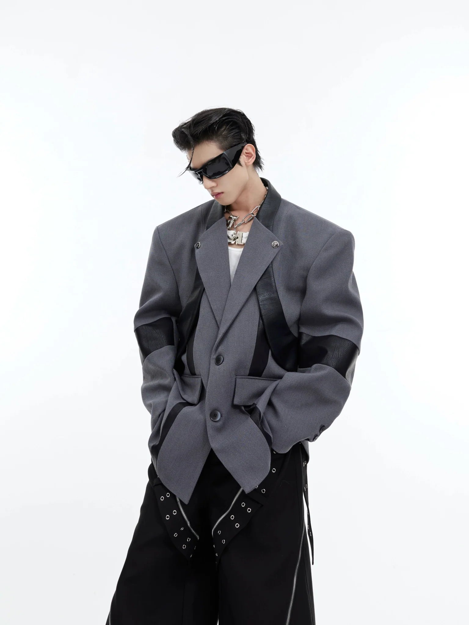 Deconstructed Shoulder - Pad Suit Jacket | Metallic Detail Blazer for Men - ArguE CulturE