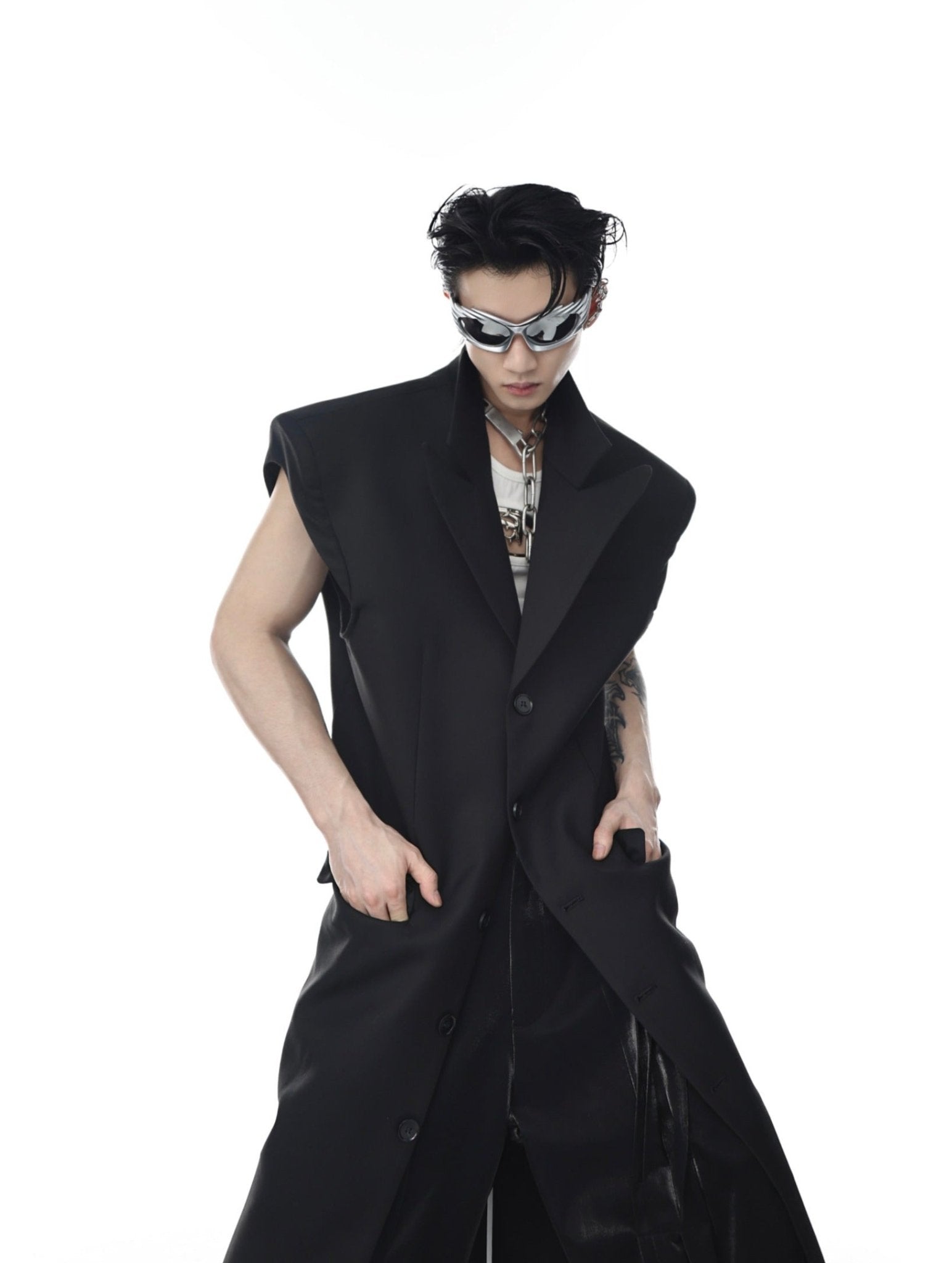 Deconstructed Shoulder - Pad Vest Suit | Avant - Garde Longline Summer Trench - ArguE CulturE