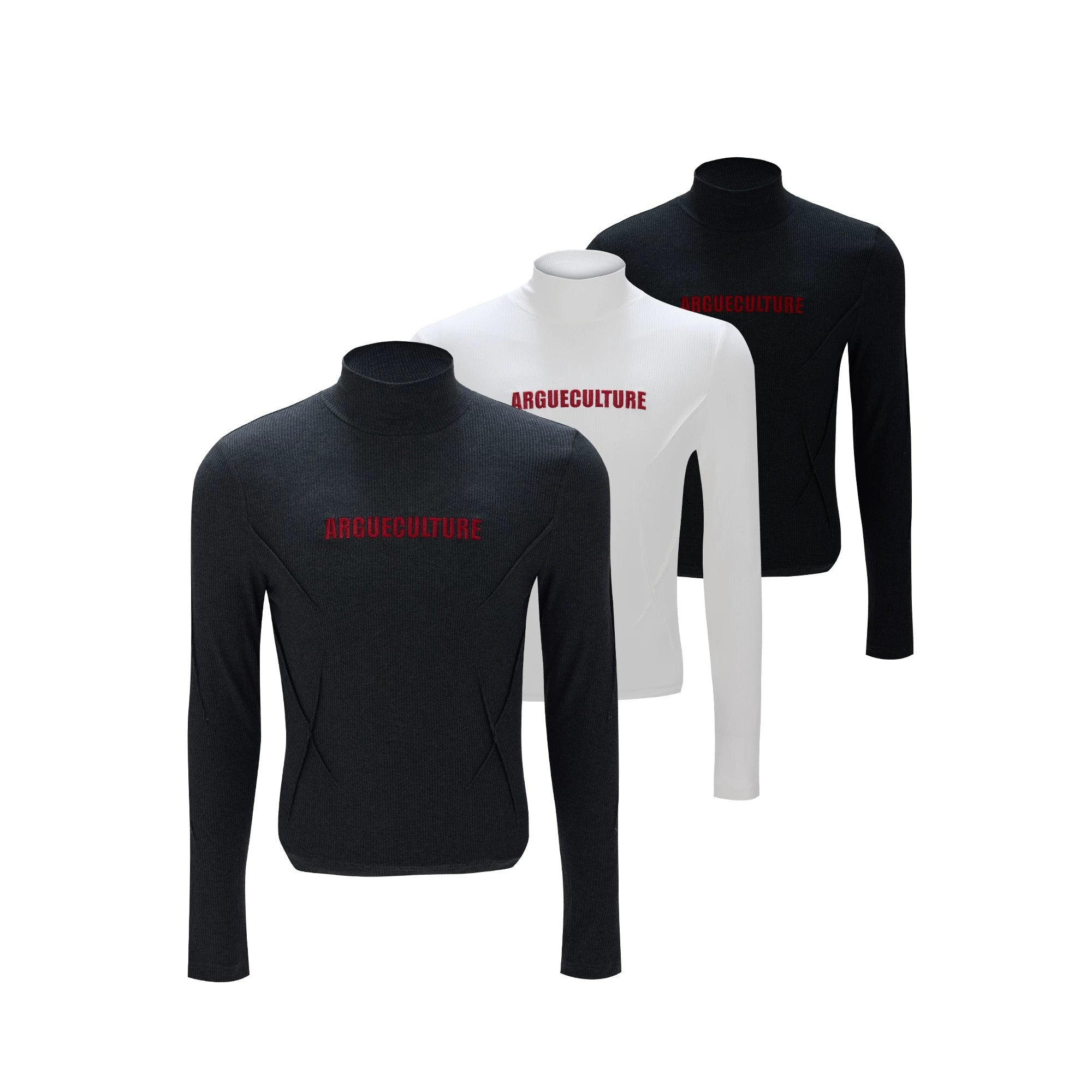 Slim fit deconstructed turtleneck in black with 3D stitching